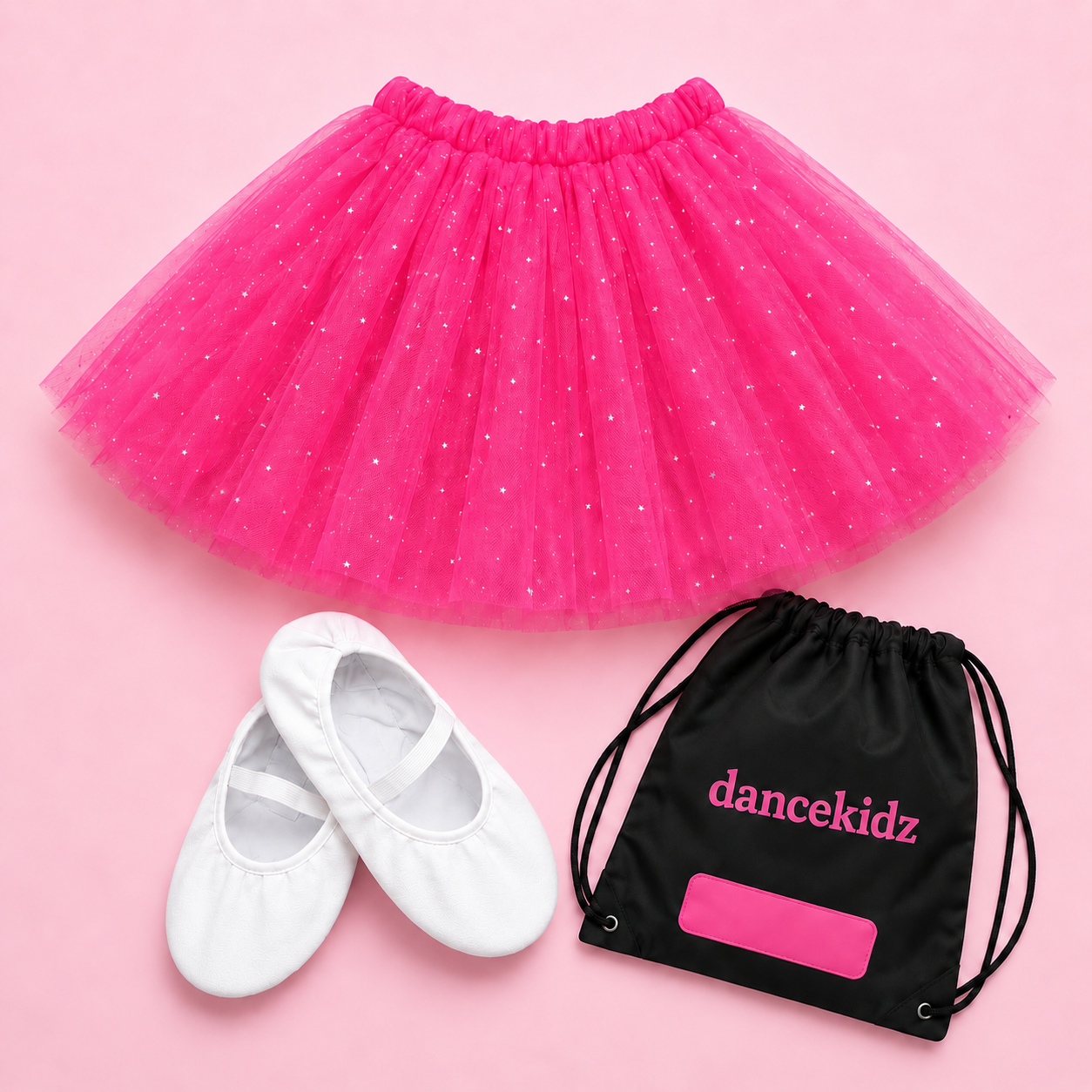 Ballet package includes a pink tutu, white ballet shoes, and a Dancekidz bag